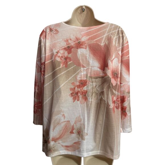 Alfred Dunner Beige & Pink Floral Beaded Applique Top Size XL - Picture 6 of 10